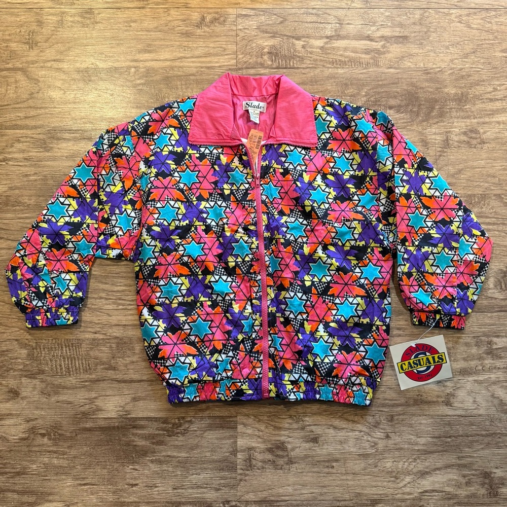 Vintage 90s Slate Women's Star‎ Pattern Colorful Windbreaker Jacket Sm 1991 NEW